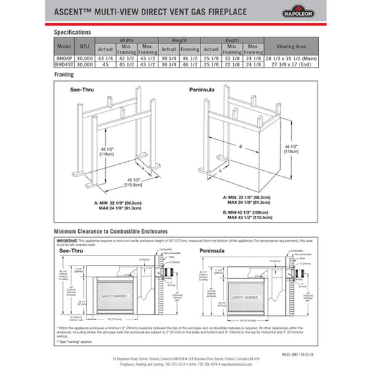 Napoleon BHD4STG See Through Direct Vent Gas Fireplace with Fire Glass