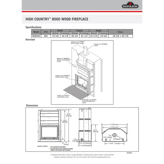 Napoleon NZ8000 High Country 8000 Wood Burning Fireplaces