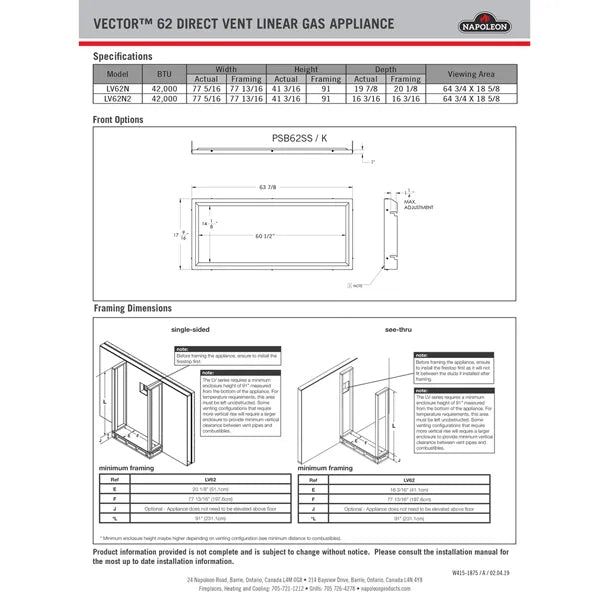 Load image into Gallery viewer, Napoleon LV62 Vector 62 Direct Vent Gas Fireplace
