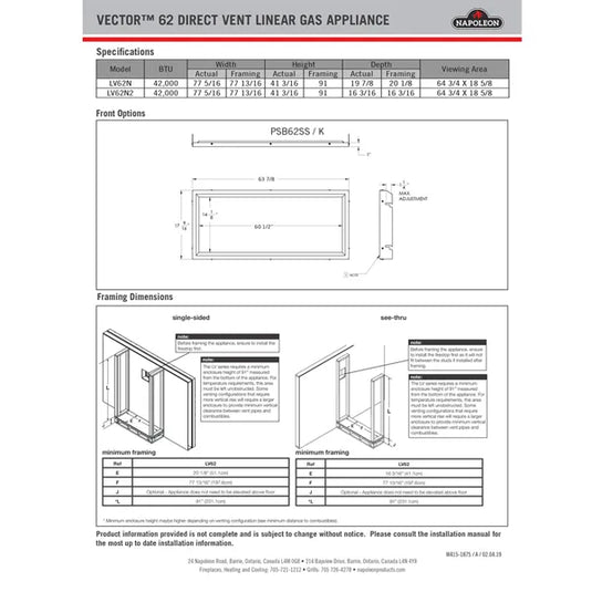 Napoleon LV62 Vector 62 SeeThrough Direct Vent Gas Fireplace