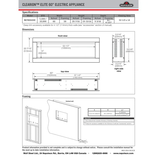 Napoleon CLEARion Elite 60 See Through Electric Fireplace