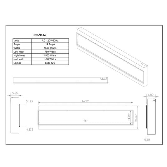 Modern Flames Landscape Pro Slim Linear Electric Fireplace – 96”