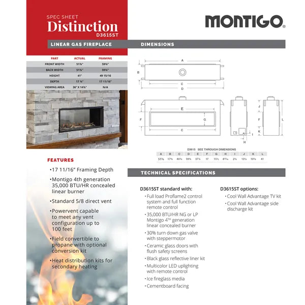 Load image into Gallery viewer, Montigo Distinction D3615 See Through Direct Vent Fireplace
