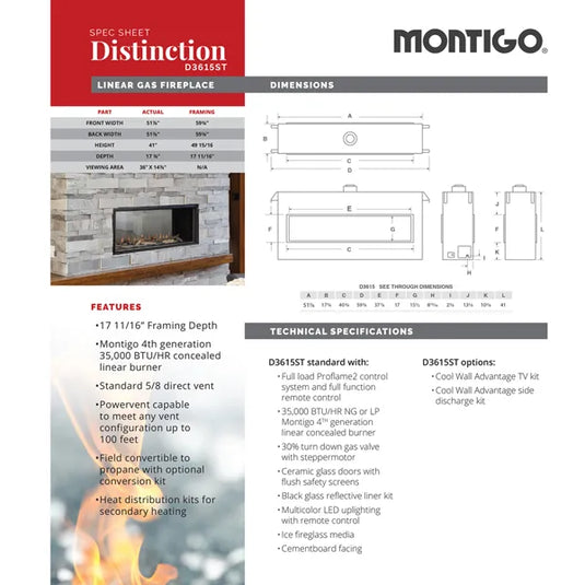 Montigo Distinction D3615 See Through Direct Vent Fireplace