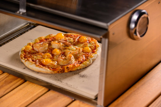 Pizza baking on the Festavolo Ceramic Pizza & Baking Stone