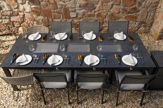 Festavolo FORTE GRANDE Notte dining grill table set with plates and utensils