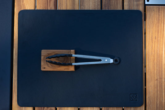 Festavolo Grill Tongs with Wooden Rest top view