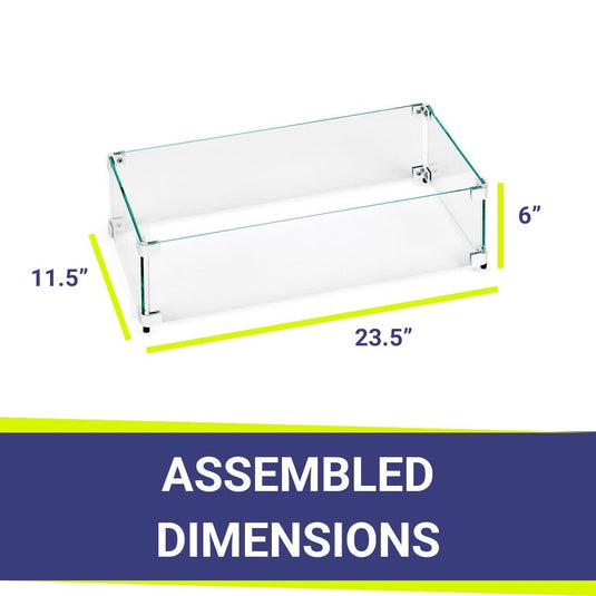 Rectangular Glass Flame Guard for 18" x 6" Drop-In Fire Pit Pan