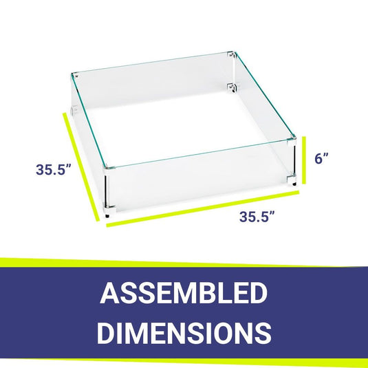 Square Glass Flame Guard for 30" Square Drop-In Fire Pit Pan