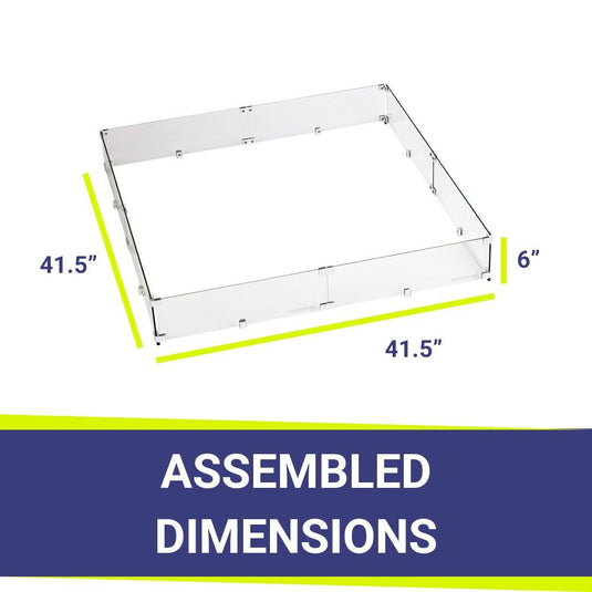 Square Glass Flame Guard for 36" Square Drop-In Fire Pit Pan