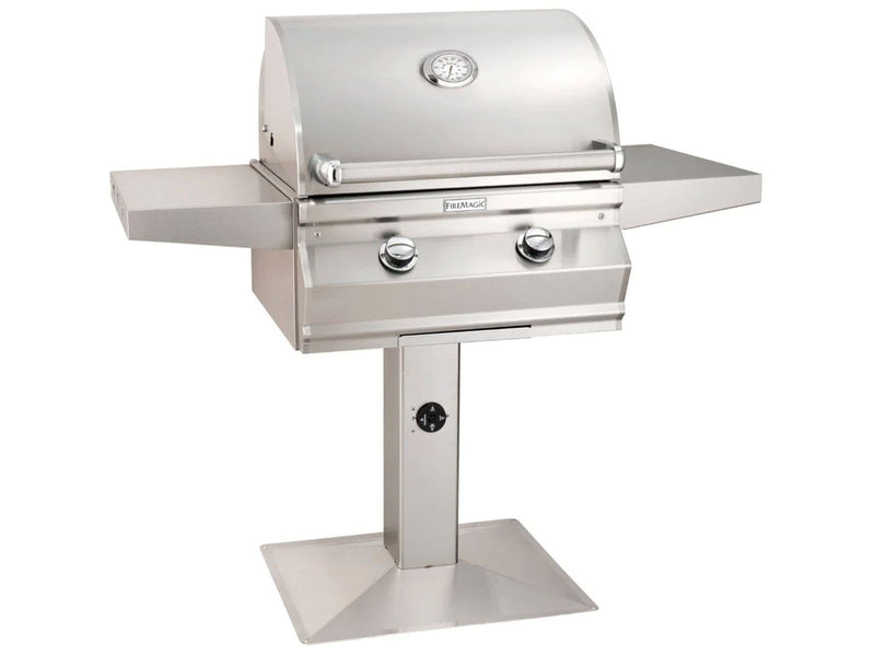 Load image into Gallery viewer, Fire Magic Choice C430s 24-Inch Gas Grill on Patio Post with Fold-Out Shelves and Timer
