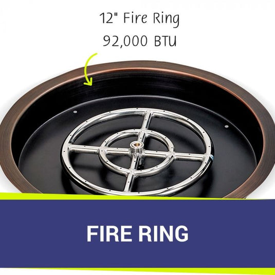 19" Round Oil Rubbed Bronze Drop-In Pan with Spark Ignition Kit (12" Fire Pit Ring) - Propane Bundle