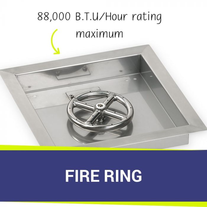 Load image into Gallery viewer, 12&quot; Square Drop-In Pan with Spark Ignition Kit (6&quot; Fire Pit Ring) - Natural Gas Bundle
