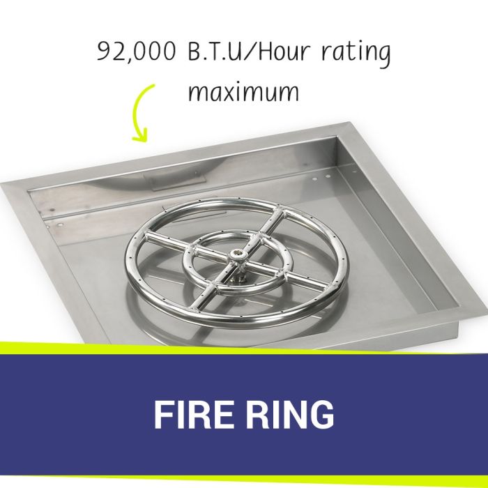 Load image into Gallery viewer, 18&quot; Stainless Steel Square Drop In Pan With 12&quot; Fire Ring
