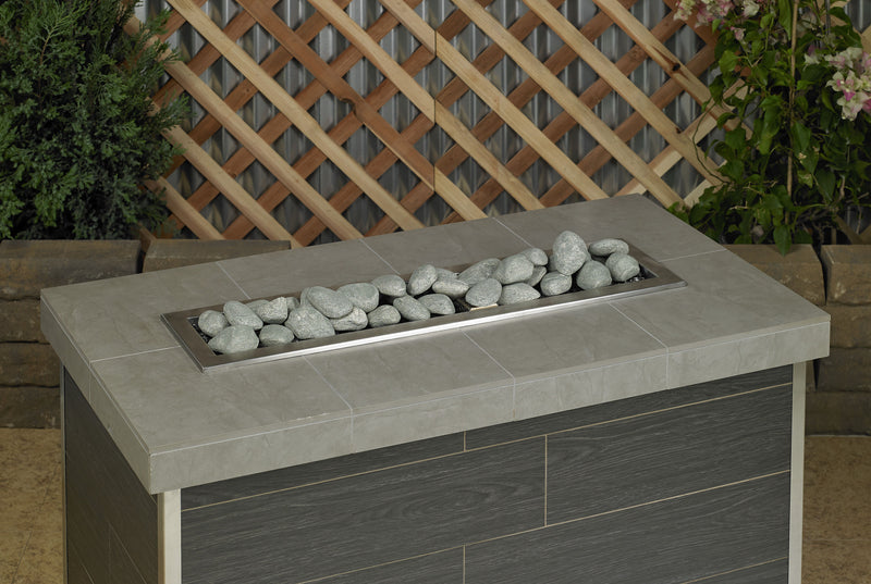 Load image into Gallery viewer, Fireplace linear lite stones in cape grey finish, modern ceramic fire media arranged in a linear gas fireplace design for indoor and outdoor fire features with a clean minimalist look.
