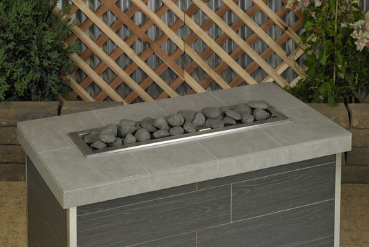 Fireplace linear lite stones in thunder grey finish, decorative ceramic fire media for modern gas fireplaces and fire features, arranged in a clean linear design.