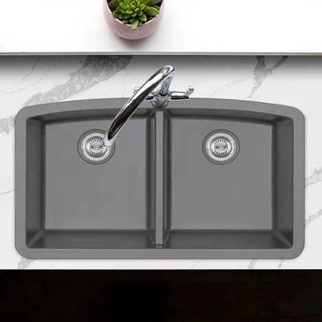 Load image into Gallery viewer, MSI Surfaces Grey Quartz Double Bowl Sink 50/50-3219
