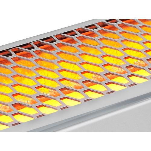 Close-up of the glowing carbon filament infrared heating element on the HEATSTRIP Intense White