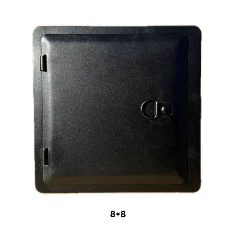 Load image into Gallery viewer, K&amp;W Manufacturing Fire Magic Clean Out Door Model 8216 with 8 x 8 inch inner frame and black powder coat finish
