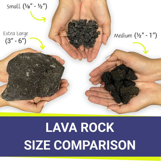 Comparison of small, medium, and extra large lava rock sizes for fire pit and fireplace media applications