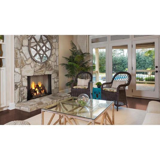 Majestic Ashland 42 inch radiant traditional wood burning fireplace with natural gray hearth refractory
