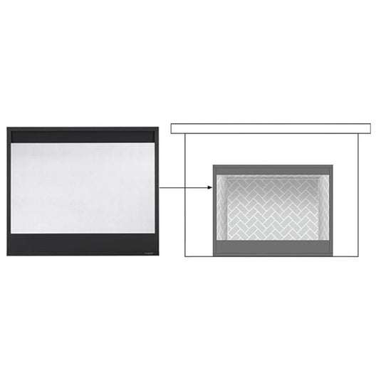 Majestic black decorative mesh screen front for Meridian Series, Pearl II see-through, and Quartz Platinum fireplaces