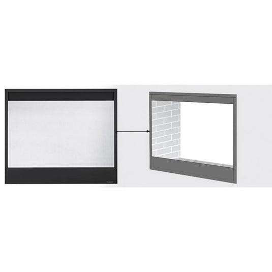 Majestic black decorative mesh screen front for Meridian Series, Pearl II see-through, and Quartz Platinum fireplaces