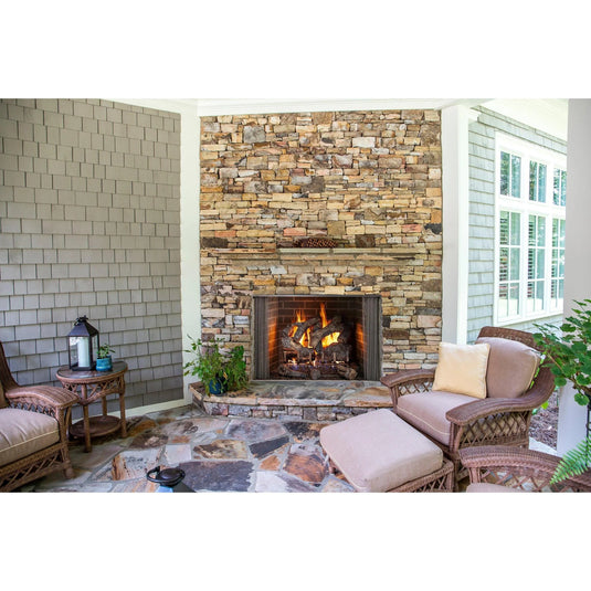 Majestic Cottagewood 36 inch Traditional Outdoor Wood Burning Fireplace with Gray Traditional Refractory Liners