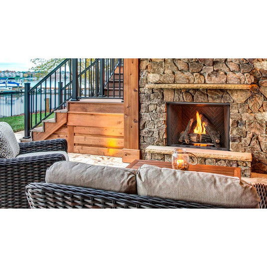 Majestic Courtyard 42 inch Traditional Outdoor Vent-Free Natural Gas Fireplace with Traditional Stacked Concrete Refractory and IntelliFire Ignition System