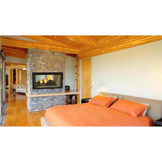 Majestic Designer Series 42-inch see-through radiant wood burning fireplace with two-sided masonry design
