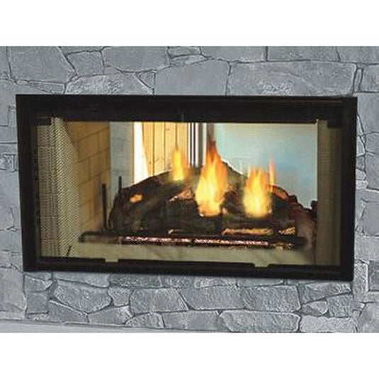 Majestic Designer Series 42-inch see-through radiant wood burning fireplace with two-sided masonry design