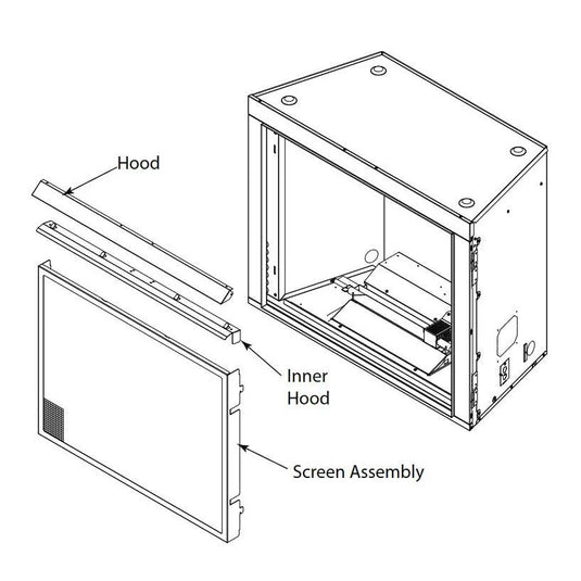 Majestic framed mesh hang-on screen for Courtyard 36 inch outdoor vent-free gas fireplace, protects firebox from leaves, branches, and debris