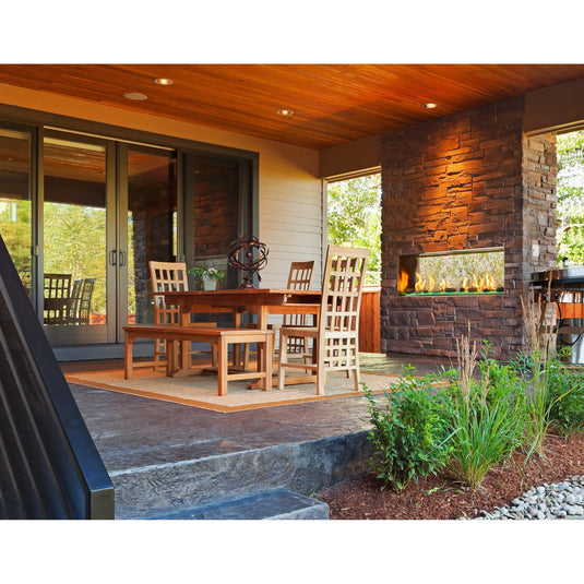 Majestic Lanai See-Through 48 inch linear contemporary outdoor vent-free natural gas fireplace with IntelliFire ignition system and double-sided flame view