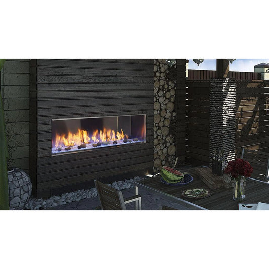 Majestic Lanai See-Through 48 inch linear contemporary outdoor vent-free natural gas fireplace with IntelliFire ignition system and double-sided flame view