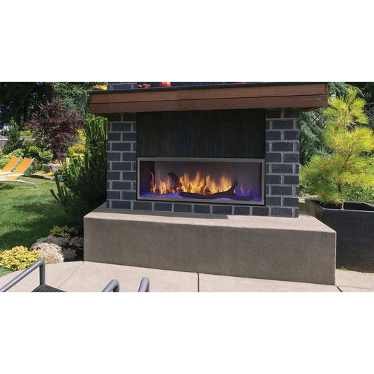 Majestic Lanai 60 inch linear contemporary outdoor vent-free natural gas fireplace with IntelliFire ignition system and LED illuminated glass media