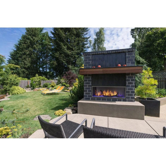 Majestic Lanai 60 inch linear contemporary outdoor vent-free natural gas fireplace with IntelliFire ignition system and LED illuminated glass media
