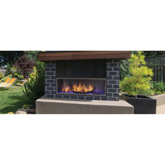 Majestic Lanai 60 inch linear contemporary outdoor vent-free natural gas fireplace with IntelliFire ignition system and LED illuminated glass media