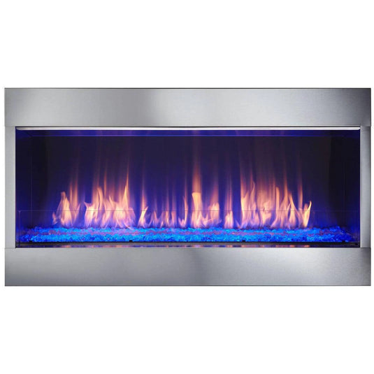 Majestic Lanai 60 inch linear contemporary outdoor vent-free natural gas fireplace with IntelliFire ignition system and LED illuminated glass media