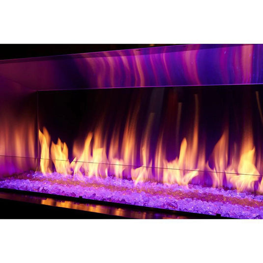 Majestic Lanai 60 inch linear contemporary outdoor vent-free natural gas fireplace with IntelliFire ignition system and LED illuminated glass media