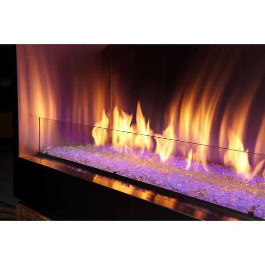 Majestic Lanai 60 inch linear contemporary outdoor vent-free natural gas fireplace with IntelliFire ignition system and LED illuminated glass media