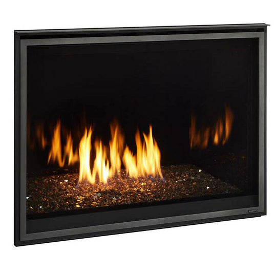 Majestic Meridian Modern 42-inch direct vent natural gas fireplace with IntelliFire Touch ignition system and contemporary glass media design