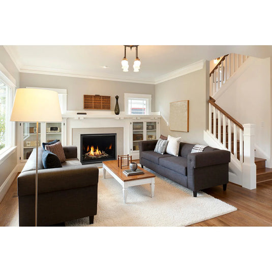 Majestic Meridian Modern 42-inch direct vent natural gas fireplace with IntelliFire Touch ignition system and contemporary glass media design