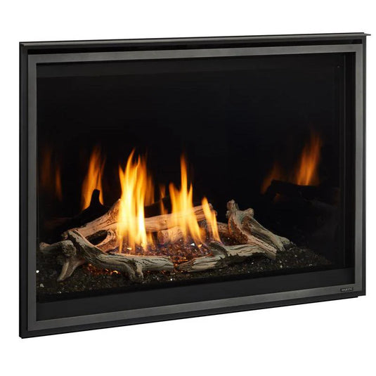 Majestic Meridian Modern 42-inch direct vent natural gas fireplace with IntelliFire Touch ignition system and contemporary glass media design