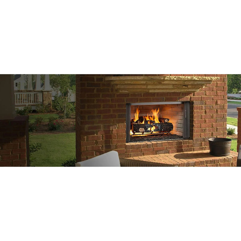 Load image into Gallery viewer, Majestic Villawood 36 inch Traditional Outdoor Wood Burning Fireplace with traditional brick refractory interior and stainless steel mesh curtain screens
