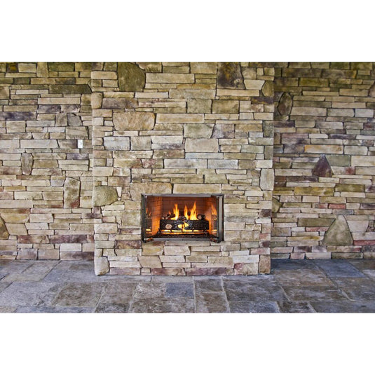 Majestic Villawood 36 inch Traditional Outdoor Wood Burning Fireplace with traditional brick refractory interior and stainless steel mesh curtain screens