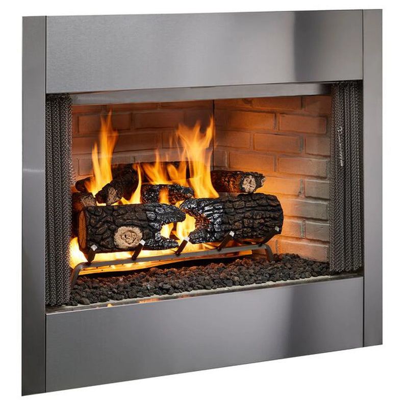Load image into Gallery viewer, Majestic Villawood 42 inch Traditional Outdoor Wood Burning Fireplace with traditional brick refractory interior and stainless steel mesh curtain screens

