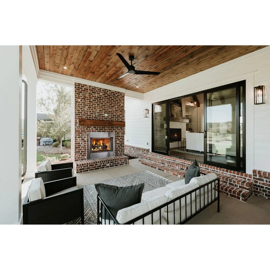 Majestic Villawood 42 inch Traditional Outdoor Wood Burning Fireplace with traditional brick refractory interior and stainless steel mesh curtain screens