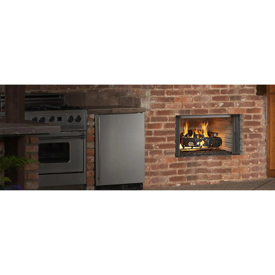 Majestic Villawood 42 inch Traditional Outdoor Wood Burning Fireplace with traditional brick refractory interior and stainless steel mesh curtain screens
