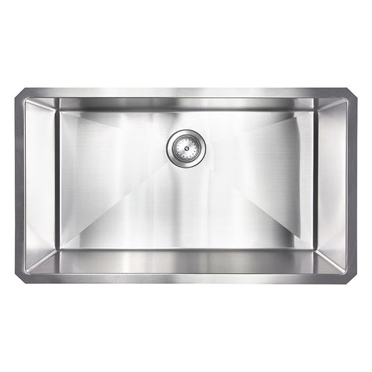 MSI 3219 handcrafted 16-gauge stainless steel single bowl sink, top view