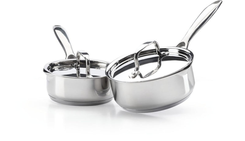 Load image into Gallery viewer, Napoleon 2 Piece Stainless Steel Saucepan Set with Pour Spouts and Lids for Grill, Stovetop, and Oven Use
